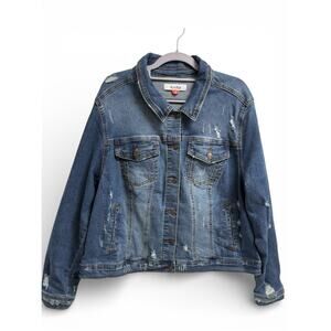 Arula Distressed Denim Jacket Women’s A‎ 14 16 Button Front Blue Jean Jacket